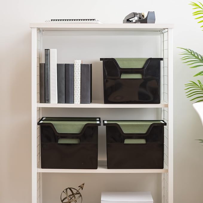 IRIS USA 6-Pack Medium Desktop File Box with Open Lid, Black | Organize paperwork, mail, magazines, and office supplies with portable storage for desks, classrooms, and home workspaces