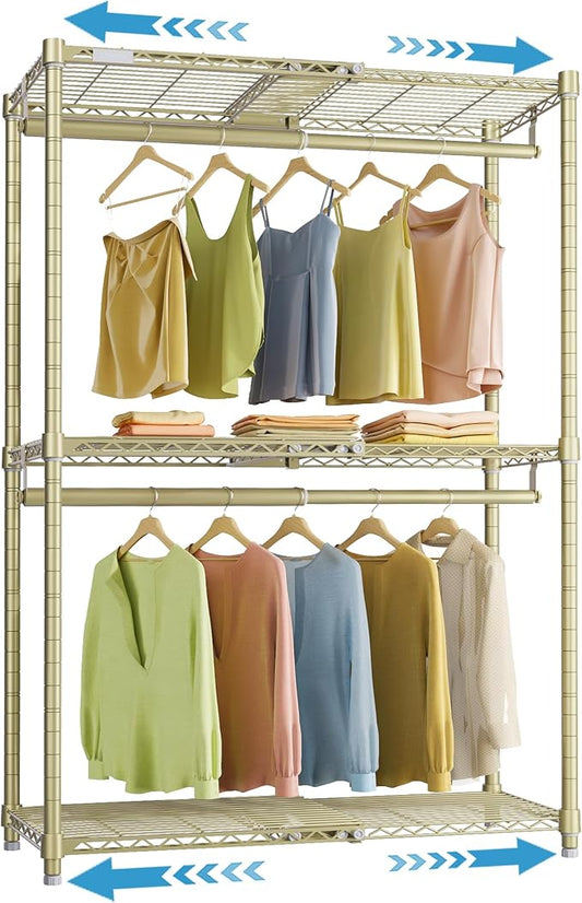 VIPEK X1 Expandable Clothes Rack Heavy Duty Adjustable Closet System, Gold | Adjustable Shelves and Hanger Rods from 2' to 3'5", Reach-in & Walk-in Closets Metal Garment Racks Portable Closet Organizer