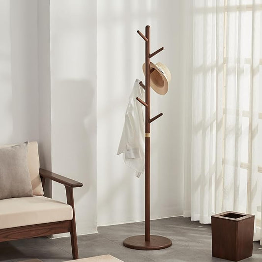 Solid Wood Coat Rack Freestanding 6 Hooks for Entryway Bedroom | Wooden Coat Tree Freestanding For Hats, Handbags, Entryway, Bedroom, Hallway, Gift for Men & Women