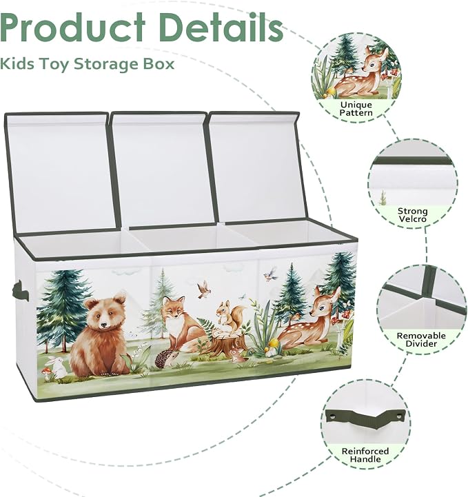 Large Toy Box Collapsible Chest Organizer with Flip Lid for Kids | Oxford Storage Box with Handle for Boy Girl Sturdy Waterproof Organizing Decor for Bedroom Playroom Nursery 37.7×12.5×15.7''