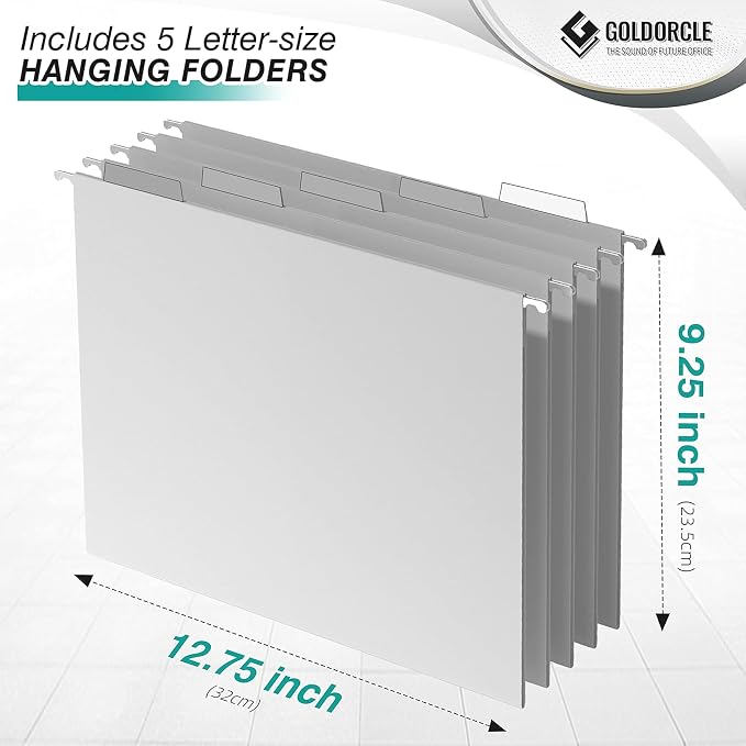 Letter-Size Hanging File Organizer with 5 Grey Holders(Gold) | File Holder Filing Box for Desk, Metal Mesh Desk File Folder Storage for Office(No Assembly Required)