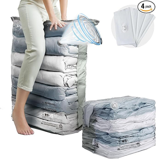 TAILI Vacuum Storage Bags 4 Pack, Jumbo Cube (31x40x15 Inch), Cream | Extra Large Vacuum Seal Bags for Clothing, Comforters, Blankets, Pillow, Bedding, Sweater, No Pump Compression Cube