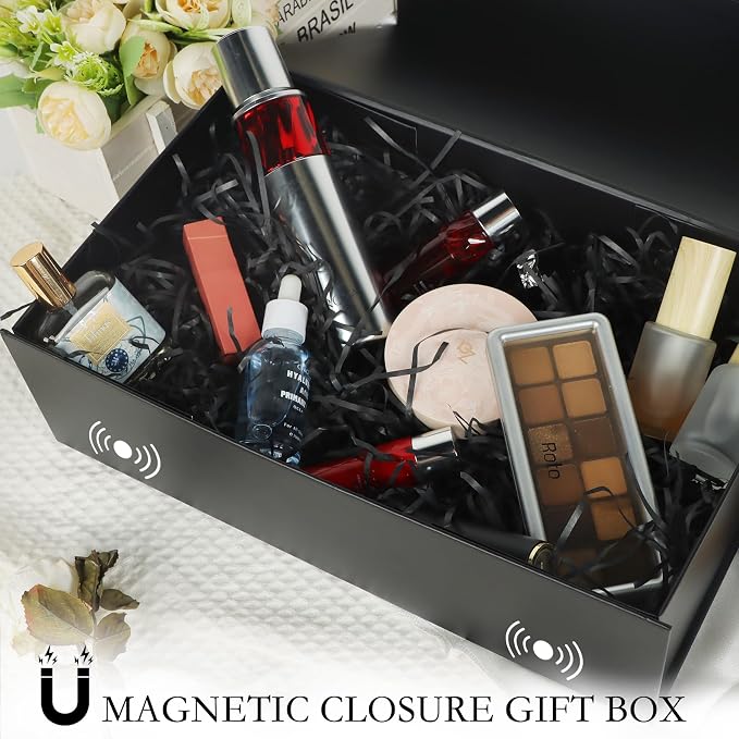 LFBOX Black Gift Box with Magnetic Lids 5 Pack | Large Bridesmaid Groomsman Proposal Boxes,13.8x8.3x4.4 in, Collapsible Rectangle Storage Box
