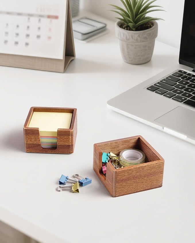 Acacia Wood Sticky Note Holder, Post It Note Dispenser for Office Desk, 3x3 Sticky Notes Organizer, Wooden Memo Pad Holder for Desk Home Accessories, No Pads Included (Sticky Note Holder)