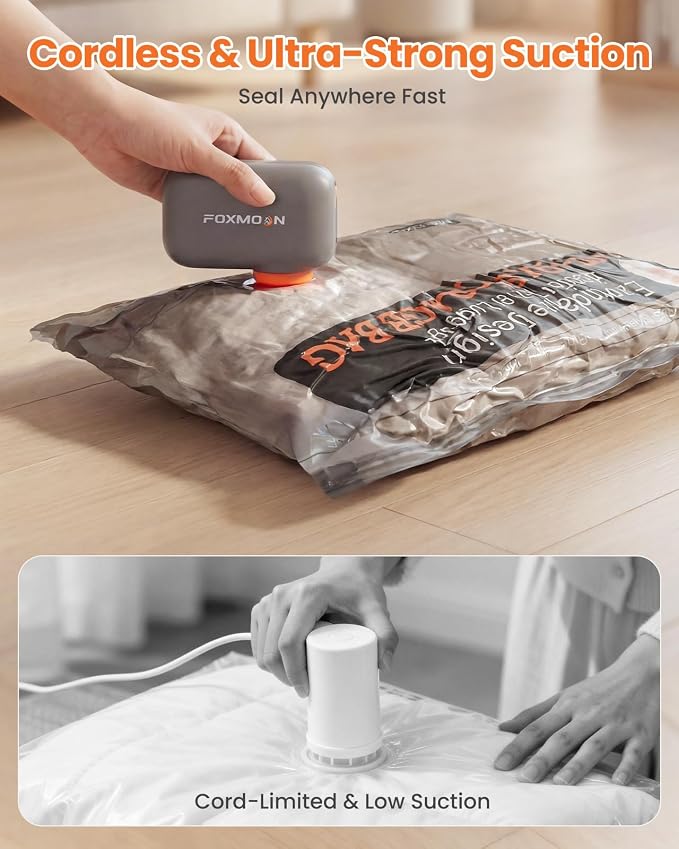 Vacuum Bags for Clothing Travel with Rechargeable Electric Pump, 9 Pack Compression Vacuum Storage Bags for Luggage and Seasonal Storage, Space Saver Seal Bags for Cruise and Vacation