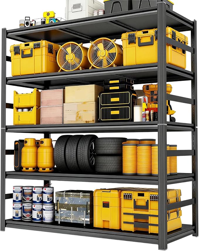 Garage Shelving, Heavy Duty Storage Shelves, Adjustable Boltless Units | Metal Shelving with Double Layer Posts, Industrial Steel Shelving for Garage Basement Warehouse Kitchen, Black, 72H*36W*16D