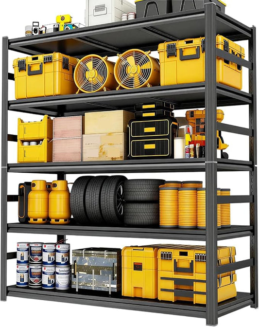 Garage Shelving, Heavy Duty Storage Shelves, Adjustable Boltless Units | Metal Shelving with Double Layer Posts, Industrial Steel Shelving for Garage Basement Warehouse Kitchen, Black, 72H*36W*16D