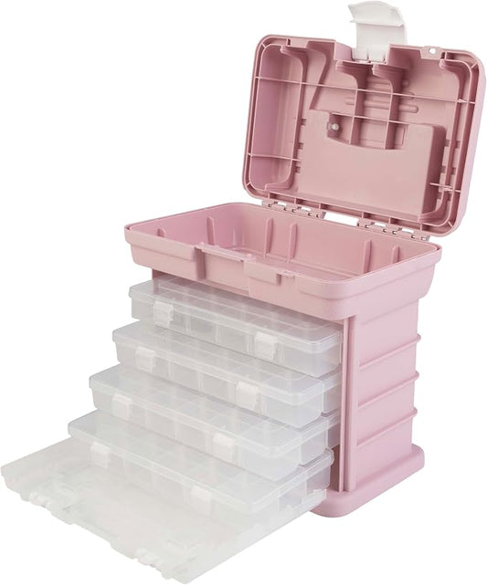 Stalwart Portable Tool Box for Women or Men, Pink | Small Parts Organizer with Drawers and Customizable Compartments for Hardware, Fishing Tackle Box, Beads or Crafting Supplies