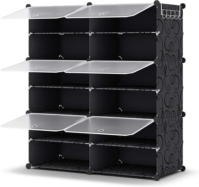 HOMIDEC Shoe Rack Organizer 24 Pair Modular Shoe Storage Cabinet for Closet | PP Plastic, Sturdy Steel Frame, Waterproof, Dustproof, Easy Clean, Shoe Shelves for Closet Garage Hallway Bedroom Entryway