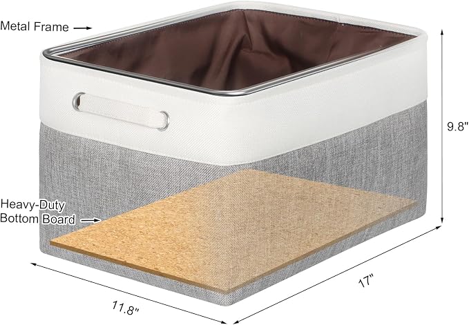 Foldable Storage Bin Collapsible Fabric Storage Basket Cube with Durable Handles Closet Organizer Bins for Organizing Shelves Drawers, Set of 3, 17" x 11.8" x 9.8", Grey