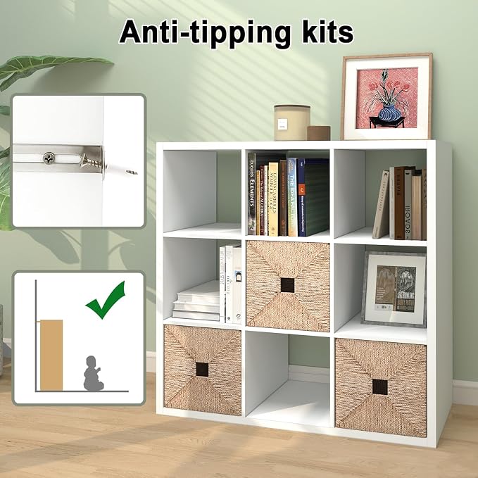 9 Cube Storage Organizer Shelf, White, 11 inch | 2026 Wooden Thick Frame, Anti-Tipping Kits, Reversible Open Back Bookcase, Horizontal and Vertical Dual-use