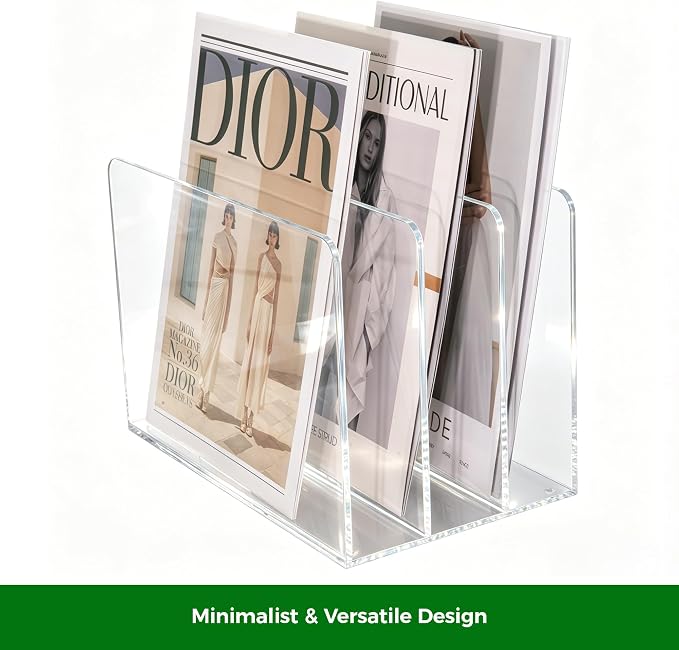 Acrylic Magazine File Holder, 3-Section A4 Desk Organizer | Fits A4 documents, 11.22"W x 7.68"H x 6.69"D, ideal for letters, folders & notebooks, 5mm thick premium clear acrylic