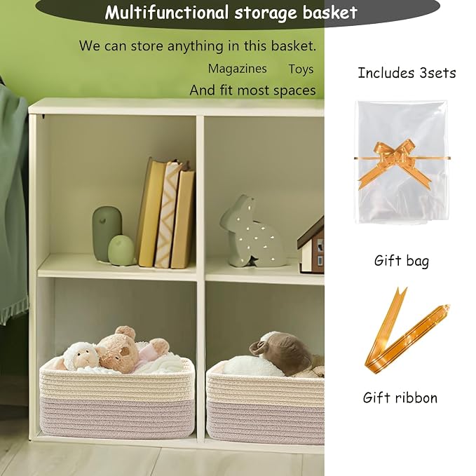 COMFY-HOMI 11.5"x7.5"x4.7" Storage Baskets for Organizing | Cotton Rope Woven Basket | Toy Storage Bin Box | Basket for Shelves, Closet Organizer Bin, Decorative Closet Shelf, 1 Pack