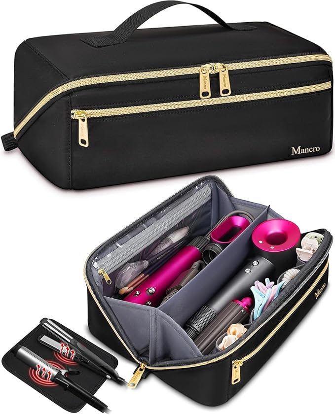 Mancro Hair Tools Travel Bag Compatible with Shark Flexstyle | Wide-open Hot Hair Tool Organizer with Separate Heat Resistant Mat, Hair Accessories Organizer for Straightener, Curling Iron