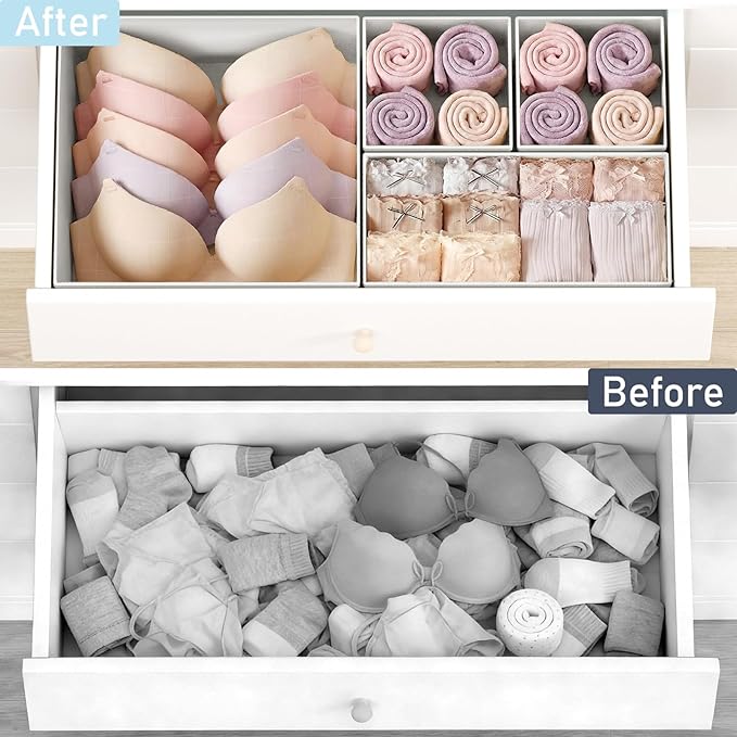 DIMJ Drawer Organizer Clothes 26 Pack - Foldable Baby Organizers and Storage & Closet Organizers for Bedroom, Closet - Nursery Organization Dresser Dividers for underwear, Sock,Bra, Belt, Tie,White
