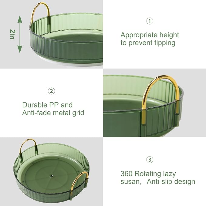 YCIA&DONE 360 Rotating Makeup Organizer and Storage for Vanity Countertop 2 Tiers, High Capacity Cosmetic Skincare Perfume Organizers for Dresser Bathroom Lazy Susan (Vintage Green)