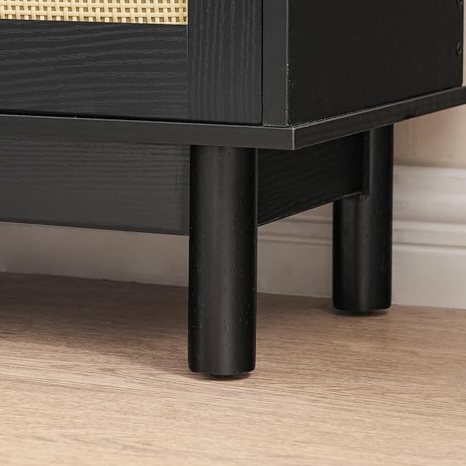 HOOBRO Rattan Shoe Storage Bench with Double Flip Drawers, Narrow Shoe Storage Organizer for Entryway, 11.8" D x 39.4" W x 20.9" H, Hidden Space Saving Wooden Shoe Cabinet for Hallway, Black BN51HX01