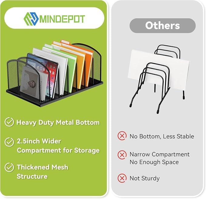 MINDEPOT Desk File Organizer 7 Sections Upright Mesh File Sorter Organizer for Desk, Office Organization File Holder for Home, Office & Classroom (Black, 1Pack)