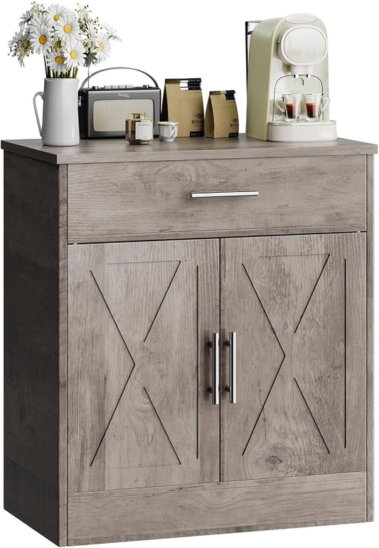 Kitchen Buffet Sideboard Cabinet, Wooden Storage Cabinet with 2 Doors and 1 Drawers, Adjustable Shelf, Modern Farmhouse Coffee Bar Cabinet with Storage for Kitchen, Rustic Grey