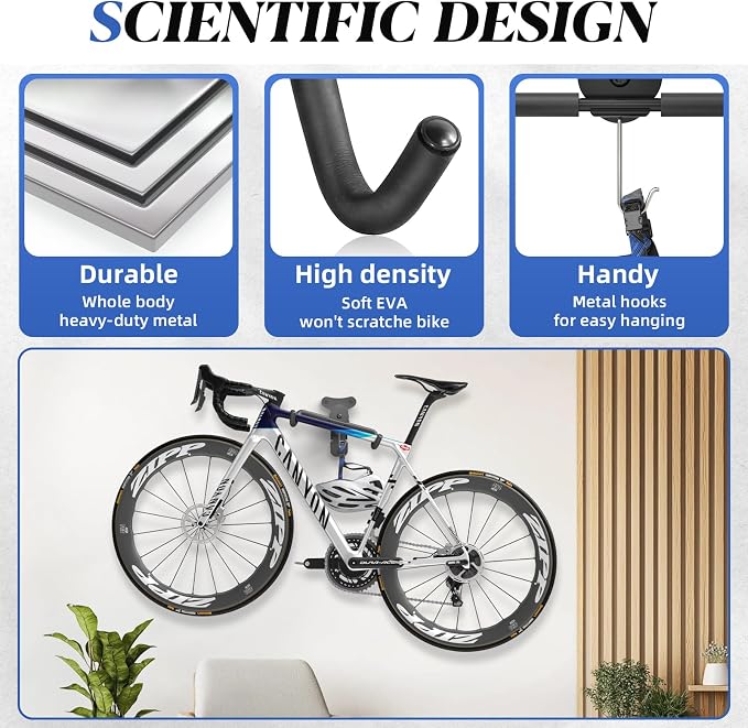 Goovilla Bike Wall Mount Hanger for Mountain/Road/Hybrid Bikes,2Pack Black | Adjustable - Space Saving Horizontal Bicycle Rack | Secure Home Garage Storage with Easy Installation | Cycling Holder Hook