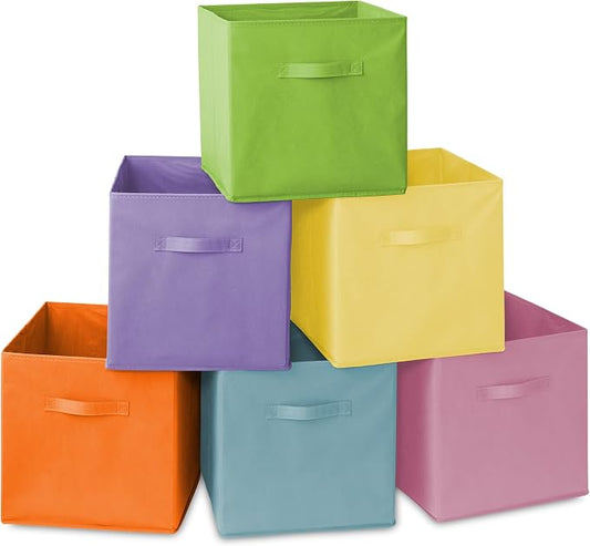 Casafield Set of 6 Collapsible Fabric Cube Storage Bins, Multicolor - 13" Foldable Cloth Baskets for Shelves, Cubby Organizers & More