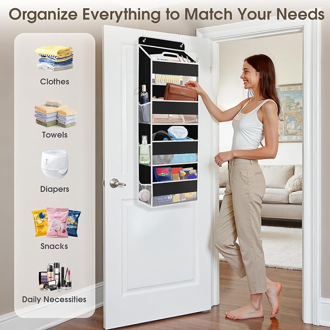 1Pack Over The Door Organizer Large Capacity Hanging Storage Room Organizer | 40 lb Capacity, Ultra-Sturdy, Foldable, Mesh Design with Clear Window, Space-Saving Organizer for Pantry, Nursery & Closet