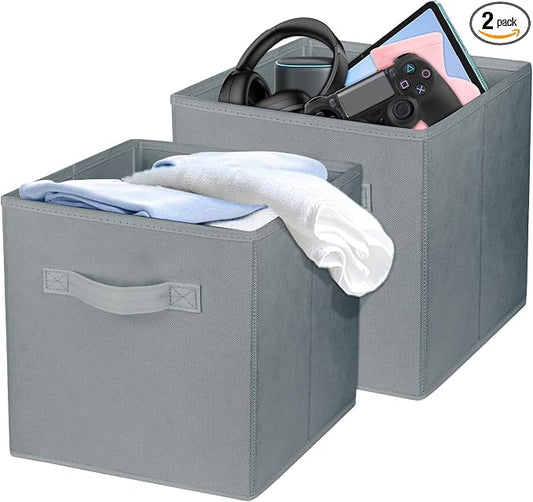 2 Pcs Storage Cubes, 10.5 Inch Collapsible Storage Bins, Fabric Foldable Bins for Organization, Durable Storage Bins for Closet, Shelves, Offices (Grey)