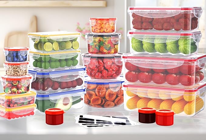 RockBerry 40 PCS Food Storage Containers with Lids (20 Boxes-20 Lids) | Airtight- Plastic Stackable Container for Pantry Kitchen Organization-Microwave Dishwasher,Freezer Safe 100% Leak Proof