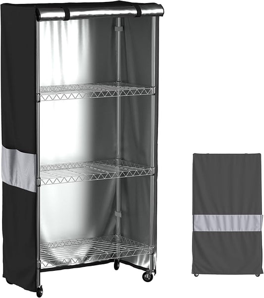 Wire Shelf Cover,600D Heavy Duty Waterproof Dustproof Standing Shelf Units Cover, Storage Rack Cover with Zipper for Metal Shelving (36" W x 14" D x 54" H) | Wire Shelving Cover, Black Gray Design, Side Pockets, Dustproof & Water-Resistant