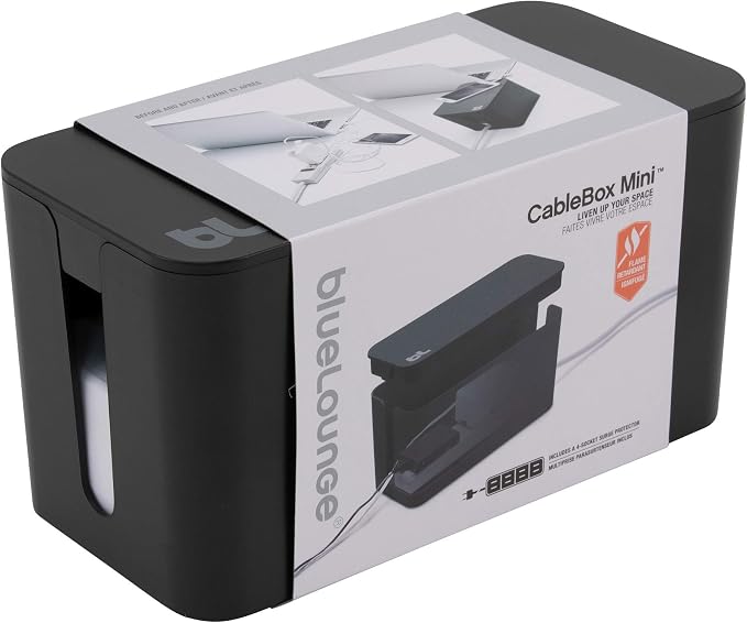 Bluelounge CableBox Mini Cable Management with Small Surge Protector, Black (CBM-BL)