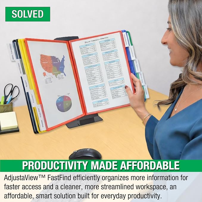 Ultimate Office FASTFIND 10-Pocket Desk Reference Display Organizer, Colors | Compact, Heavy-Duty Weighted Metal Base Keeps Your Display Organizer Firmly in Place. Flip to Find Your Documents in Seconds