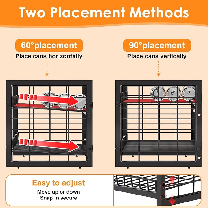 JKsmart 2-Tier Stackable Can Organizer, Extra-Long Can Holders for Pantry Storage, Adjustable Can Dispenser Holds Up to 64 Cans, 12mm Metal Frame, Super Sturdy Racks for Various Canned Food Soda