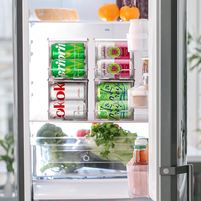 ClearSpace Soda Can Organizer & Soda Can Dispenser for Refrigerator - Fridge Organizer & Stackable Drink Organizer for Fridge or Refrigerator - Holds 12 Cans Each, BPA Free - 2 Pack