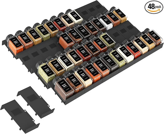 Famhap Spice Drawer Organizer Expandable 48 PCS, Fits 2"-96" Wide Drawer