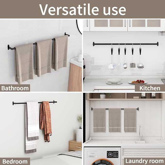 JUYSON Towel Bar for Bathroom, 30 Inch Single Towel Rack, Matte Black | Stainless Steel, Wall Mounted, Rust Resistant, Modern Design, Easy Installation