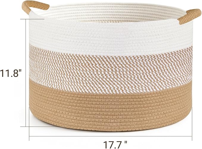Mkono 47L Cotton Rope Basket, Boho Woven Storage, Blanket Toys Organizer | 17.7”W x 11.8”H, Decorative Bin with Handles, Home Decor, Versatile Storage Basket, Nursery Bedroom Living Room Laundry