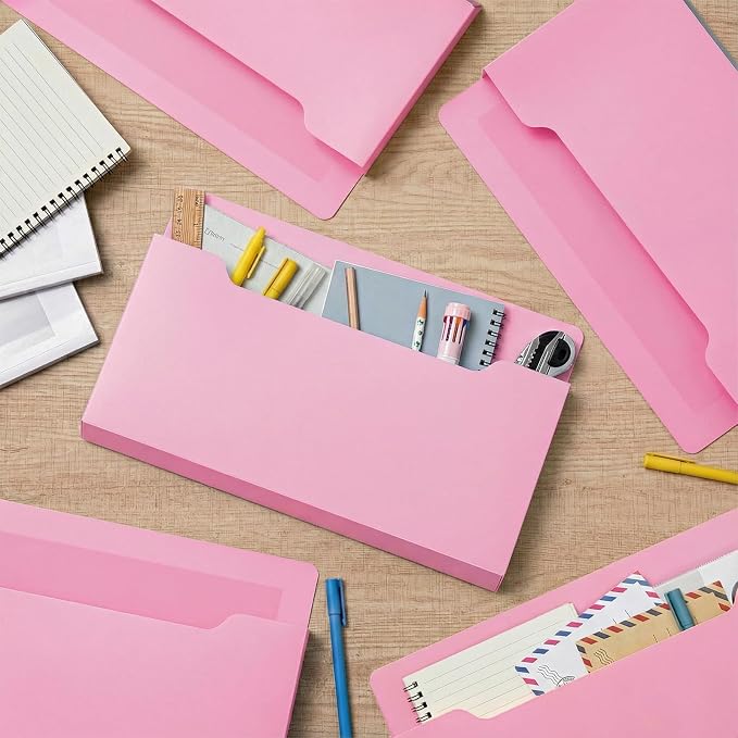 Feifeiya 2 Pcs Magnetic File Folder Wall Hanging Holder Large Pocket Paper Magazine Mail Organizer for Refrigerator Classroom Locker Whiteboard(Horizontal,Pink Color,13.8 x 8.3 Inches)