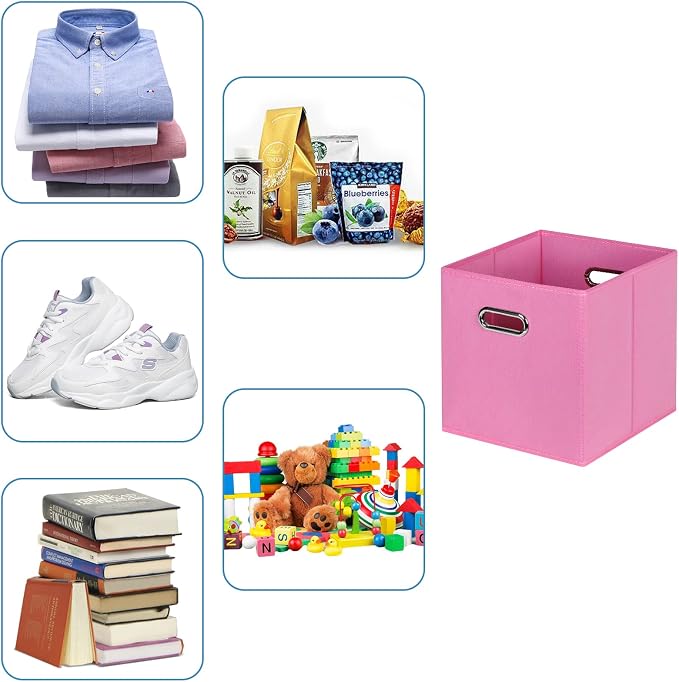 Black Fabric Cubby Storage Bins,13x13x13 Inches ,Cube Organizer Bin Foldable Storage Boxes with Dual Handles Fabric Organizer Box and collapsible Storage basket,Set of 3 ,Pink