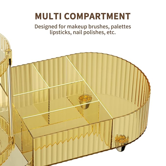 Rotating Makeup Organizer for Vanity, 2 Perfume Trays with 5 Compartments Cosmetic & Skincare Storage, Space Saving Beauty Organizers, Multi-Purpose Countertop Organizers for Bathroom, Desktop, Pantry