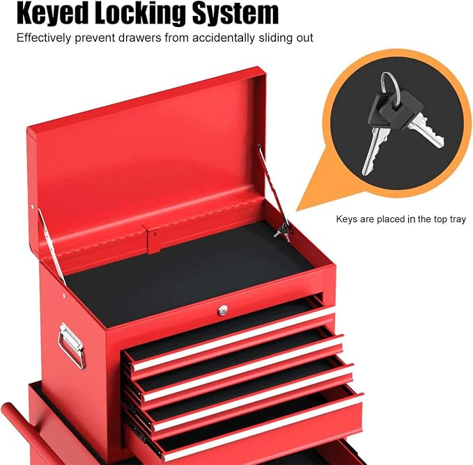 Goplus Tool Chest, 6 Drawers Rolling Tool Cabinet with Detachable Top Toolbox, Universal Lockable Wheels, Protective Liner, Auto Lock, Metal Tool Storage Cart, Tool Box for Garage Workshop