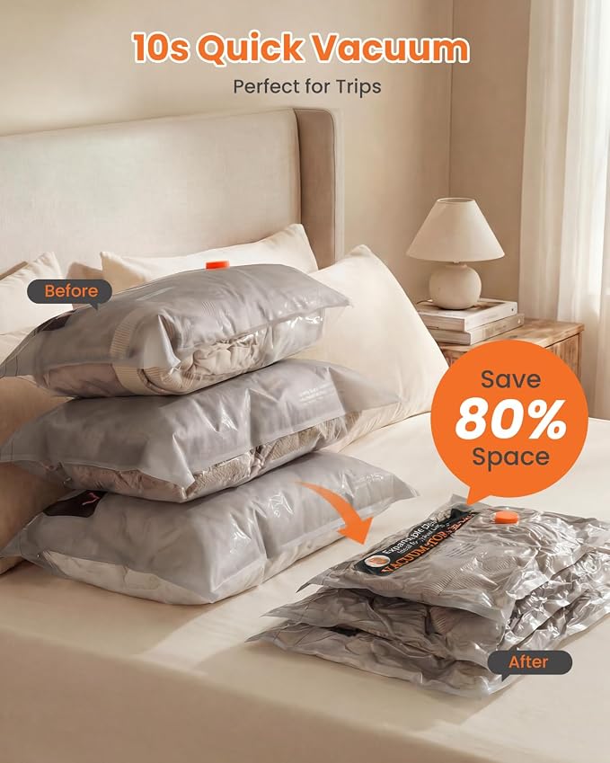 Vacuum Bags for Clothing Travel with Rechargeable Electric Pump, 15 Pack Compression Vacuum Storage Bags for Luggage and Seasonal Storage, Space Saver Seal Bags for Cruise and Vacation