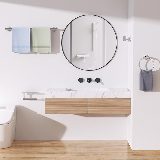 TURS Brushed 5 Piece Bathroom Hardware Set, SUS304 Stainless Steel Bath Towel Bar Set, Bathroom Towel Rack Set Wall Mounted