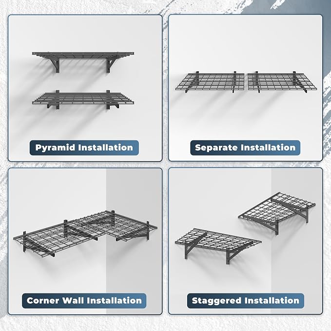 Jusgym 2 Pack Wall Mounted Garage Shelving, 2x3ft, 700lbs Integrated Grid | Wall Mounted Floating Design, 24"x72" Storage Rack, No Splice Seamless Structure, Rustproof Black Coating for Garage Workshop