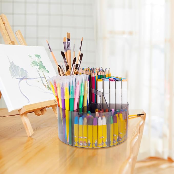 250pcs Acrylic Pencil Holder Marker Organizer, 360-Degree Rotating Pen Holder, Crayon Organizers for Kids Pencil Organizer Caddy Art Supply Kids Desk Organizers for Office Home School, Black