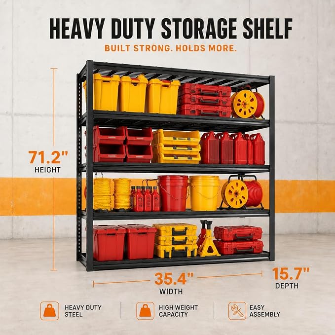 Garage Shelving, Heavy Duty Adjustable Boltless Metal Storage Shelves | 3000 LBS Industrial Steel Rack for Pantry Kitchen Basement Warehouse Storage,71.2"H x 35.4"W x 15.7"D