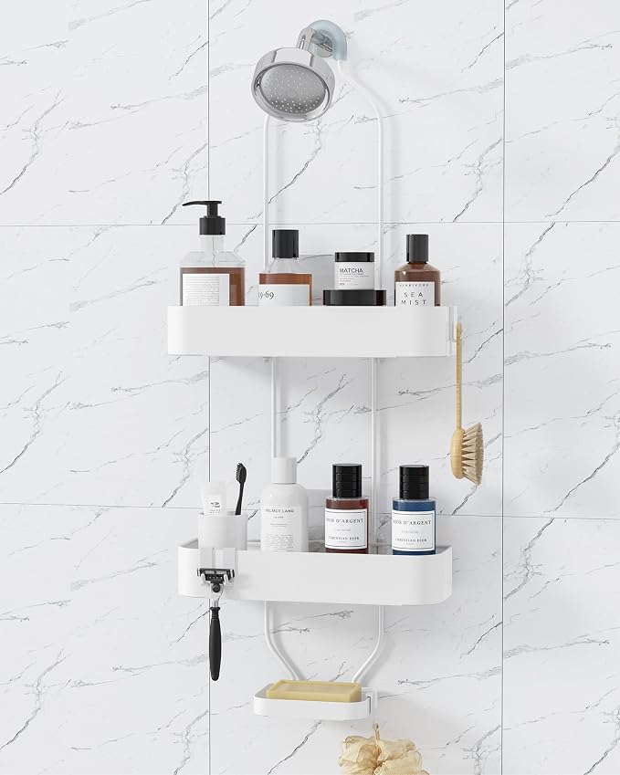Kitsure Shower Caddy Hanging, No-Drill Bathroom Shelves, White, 28.5" H | Bathroom Organizers and Storage, Wobble-Free Shower Organizer with Adhesive Tapes, Rust-Proof Shower Storage for Toiletries
