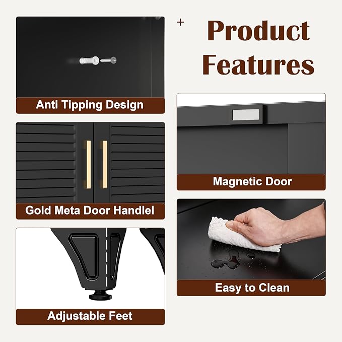 SteeLoong 90" Metal Storage Cabinet with Doors and 5 Adjustable Shelves | Kitchen Pantry Cabinet,Black Tall Freestanding Cupboard with Gold Handle,Steel Garage Cabinets for Tool,Office,Kitchen,School