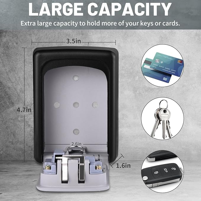 Key Lock Box for Outside - Sturdy and Durable Lock Box for House,5 Key Capacity Lockbox for Keys Outdoor,Waterproof Emergency Spare Lockbox with Resettable Code for Home,Garage,Airbnb(2 Pack, Grey)