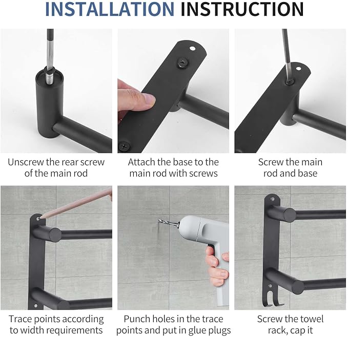 Black Double Towel Bar，Stretchable Double Towel Holder | Stainless steel bathroom towel rack, stainless steel towel holder, suitable for bathrooms and kitchens