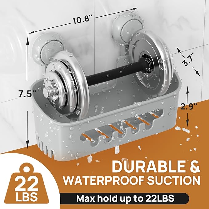 LEVERLOC Shower Caddy Suction Cup,Shower Organizer Bathroom Shelf,Grey 2pcs